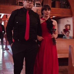 Red chiffon bridesmaid dress